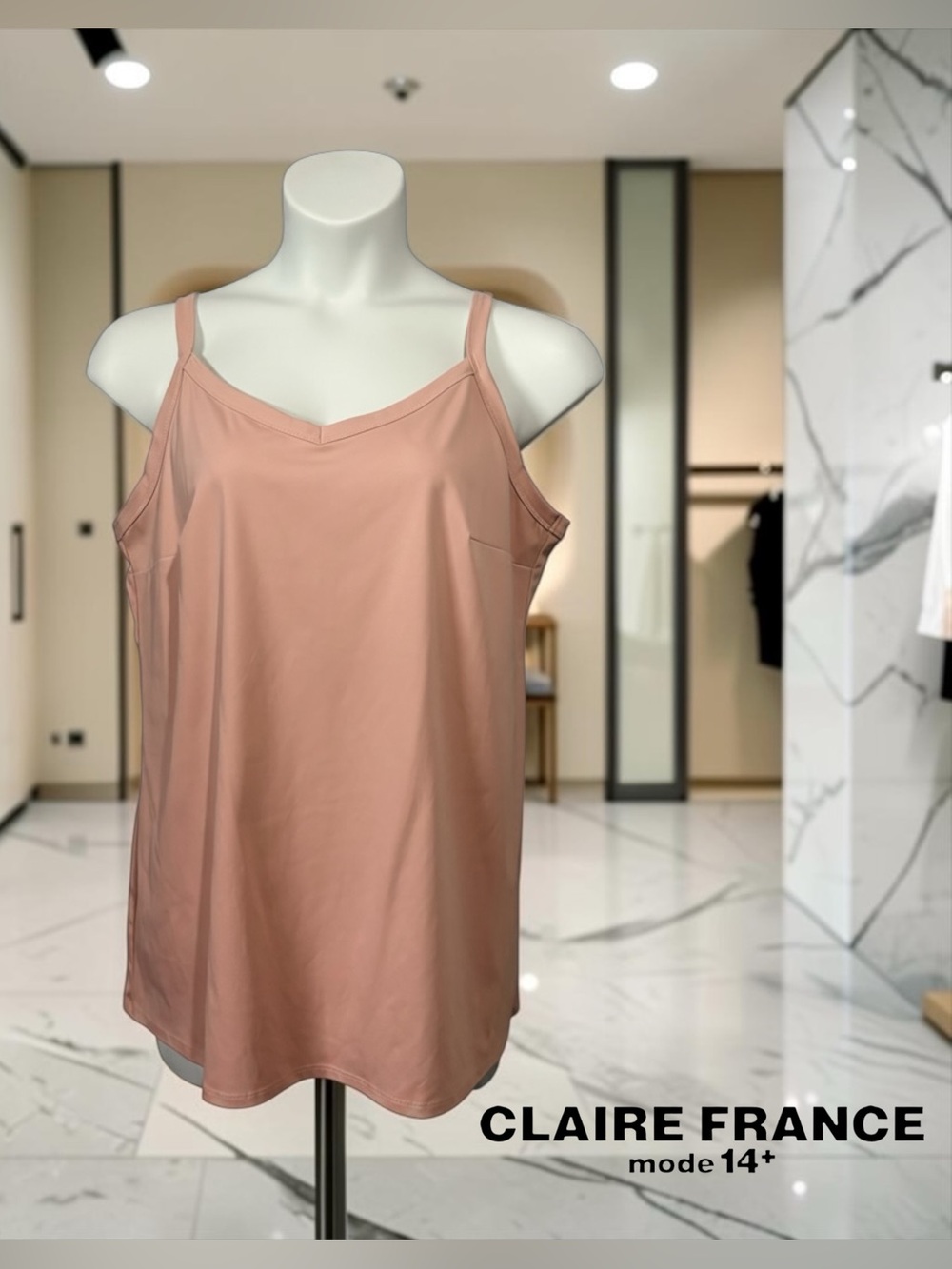 Claire France, 1X Plus Size, Dusty Rose Stretch Cami Adjustable Straps